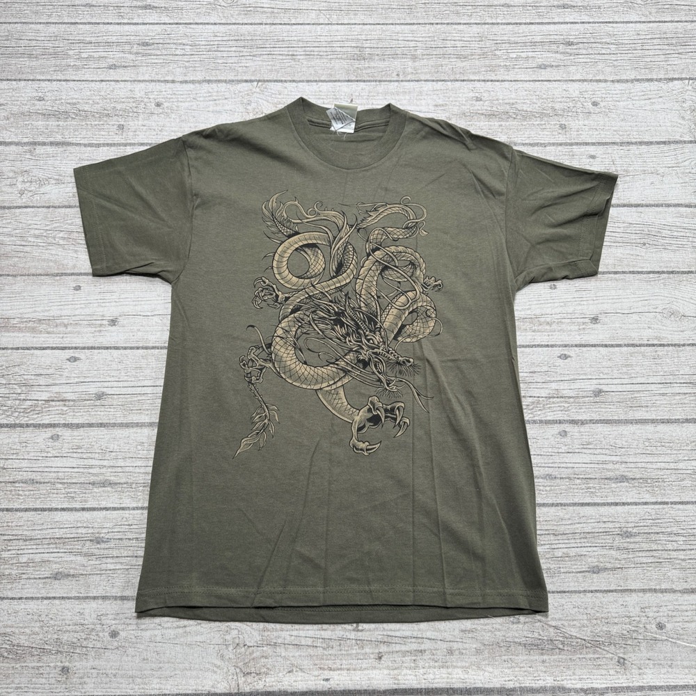 725 Originals T-Shirt Men's XL Olive Green Dragon Cotton Short Sleeve Streetwear